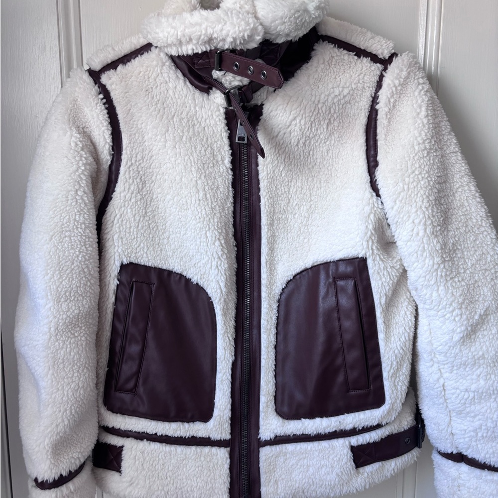 Levi's White Sherpa Jacket with Brown Accents